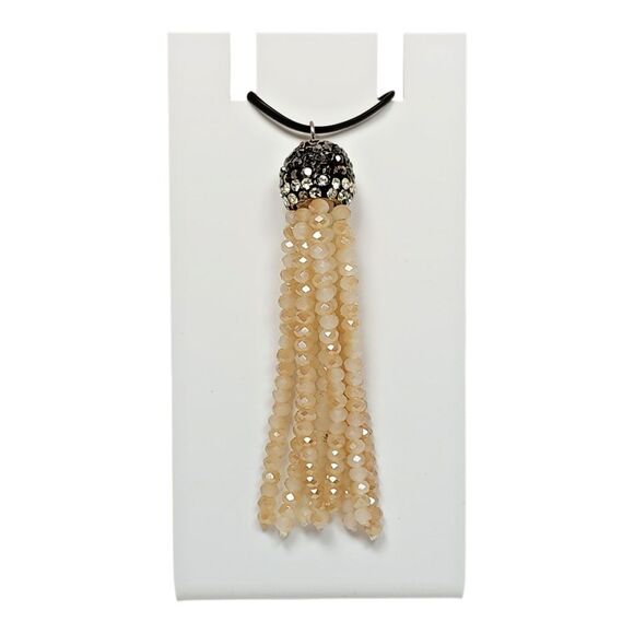 Champagne Beaded Tassel Pendant Faceted Strand Black Silver Rhinestone Cap 2.25" - Picture 1 of 8